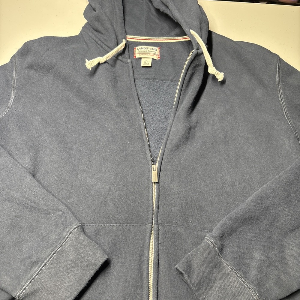 Lands End Men's Serious Sweats Full Zip Size XL- Blue Mid-Weight Hoodie